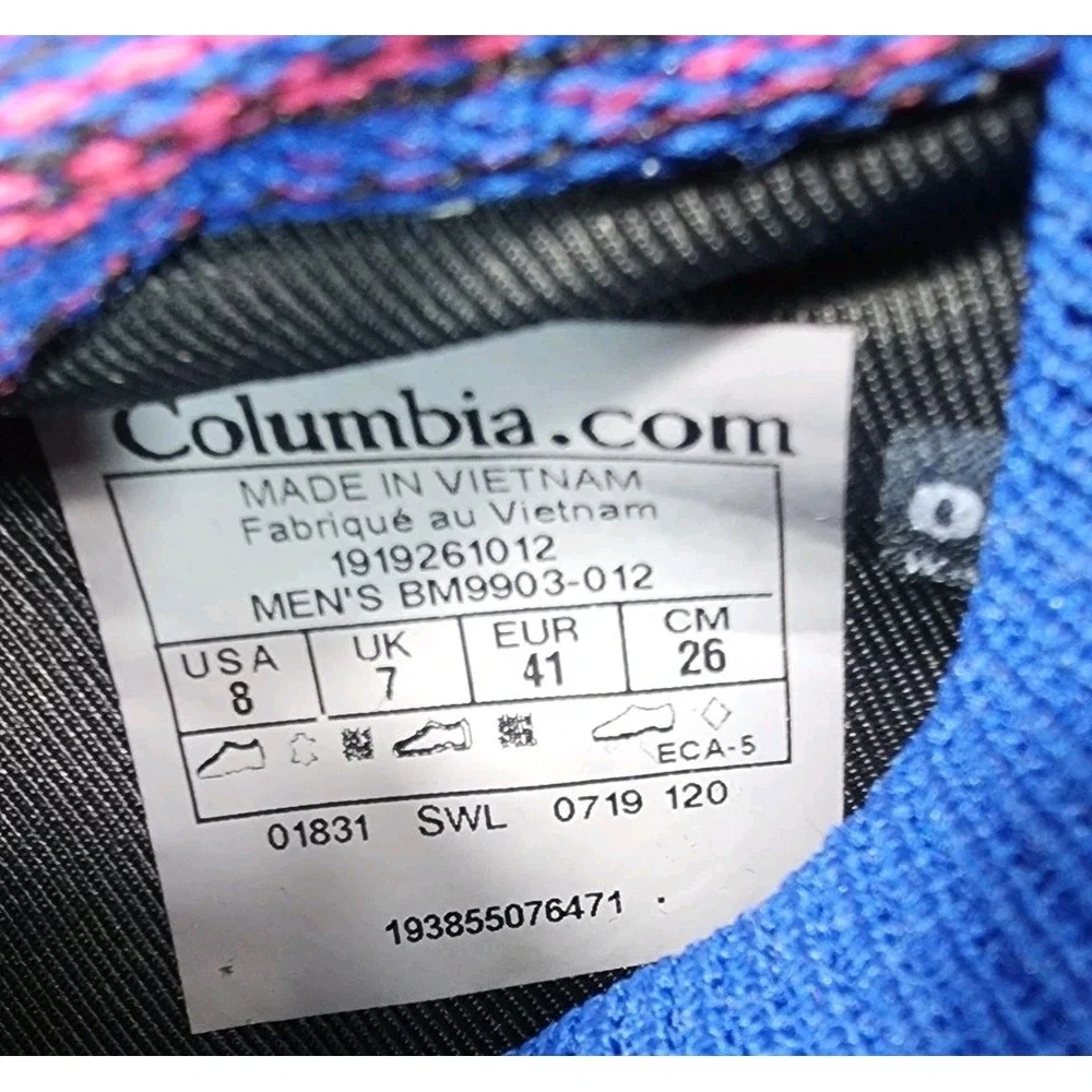 Columbia MENS 8 SH/FT Outdry Waterproof Black Blue Hiking Trekkin Boots Sneakers